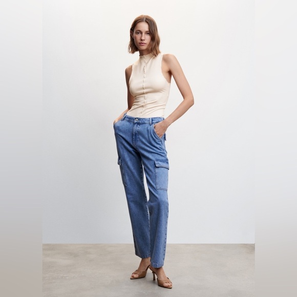 MNG Pocket Cargo High Rise Straight Leg Jeans Womens Size 2 Mango - Picture 1 of 8
